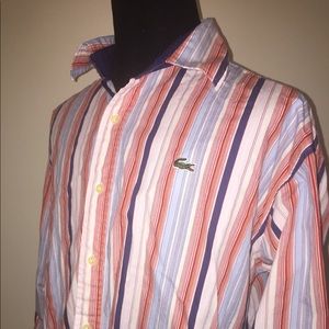 Lacoste Men's Striped Button Down Shirt Size 3X